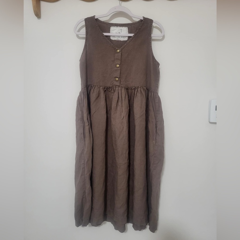 Not Perfect Linen Sleeveless Maxi MAMA Linen Dress in Chocolate *Play Condition*